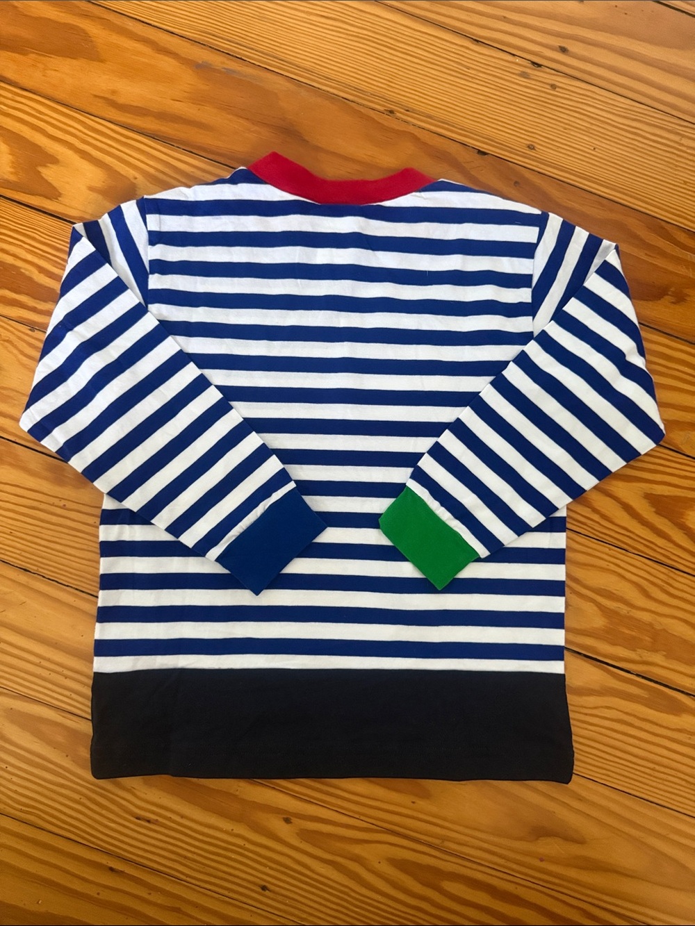 Florence Eiseman Blue & White Striped Tee with Red Neck and Green Cuffs - Picture 4 of 4